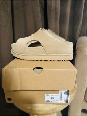 UGG Tan Suede Platform Slide Sandals